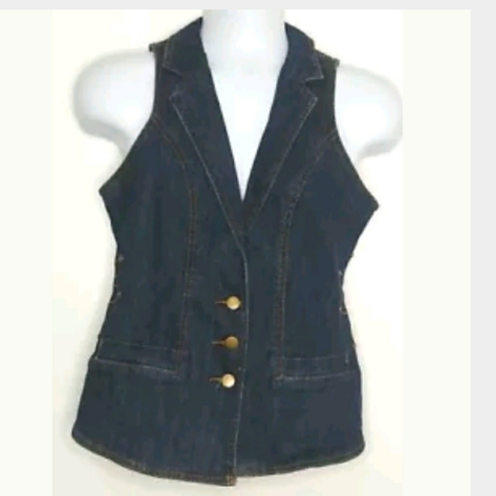 Denim Vest with Embroidered Flowers